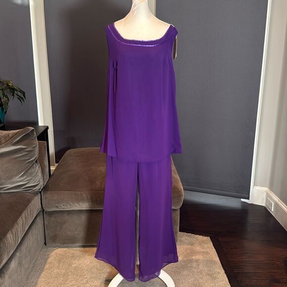 Women’s Purple Chiffon 3 Piece Pants Suit Mother of the Bride Plus Size 16 NEW - Picture 6 of 14